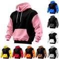thumbnail image 1 of Havenx Pullover Hoodie for Men Long Sleeve Hooded Pullover Sweatshirts with Pockets Colorblock Drawstring Sweatshirt Fashion Casual Fall Winter Loose Fit Wear,Red M, 1 of 5