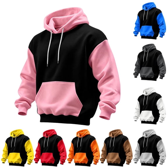 Havenx Pullover Hoodie for Men Long Sleeve Hooded Pullover Sweatshirts with Pockets Colorblock Drawstring Sweatshirt Fashion Casual Fall Winter Loose Fit Wear,Red M