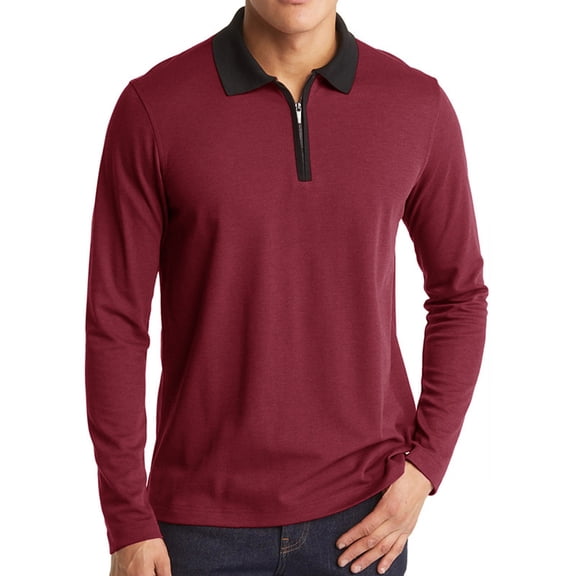 Havenx Quarter Zip Pullover Sweater for Men Long Sleeve Mock Neck Pullover 1/4 Zip Collared Polo Solid Color Knit Lightweight Winter Warm Casual Outdoor Pullover Top,Wine M