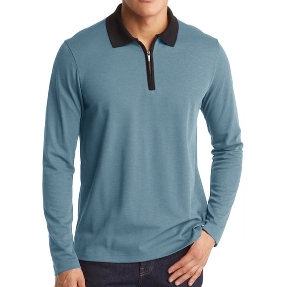 Havenx Quarter Zip Pullover Sweatshirt Long Sleeve Mock Neck Sweaters 1/4 Zip Collared Polo Solid Color Knit Outdoor Lightweight Winter Warm Jacket,Blue 2XL