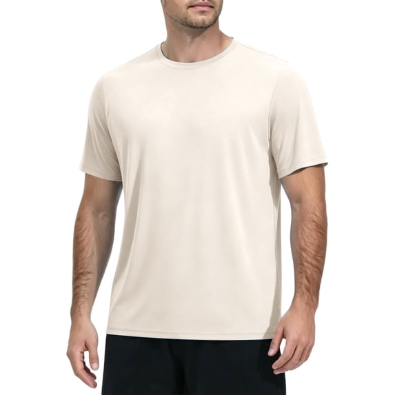 Havenx Rashguard Swim Shirts for Men Short Sleeve Sun Protection Upf 50+ Tshirt Fast Dry Moisture Wicking Rash Guard Athletic Workout Casual Loose Fit Running Swim Tops,Beige L
