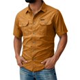 thumbnail image 1 of Havenx Safari Cargo Shirt for Men Short Sleeve Button Up Cargo Shirts with Pockets Collared Top Work Comfy Camping Work Hiking Casual Workwear,Ginger M, 1 of 7