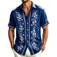 thumbnail image 1 of Havenx Shirts for Men Short Sleeve Floral Print Shirts Button Up Collared Outfits Vintage Hawaiian Summer Beach Vacation Clothing,Dark Blue S, 1 of 4