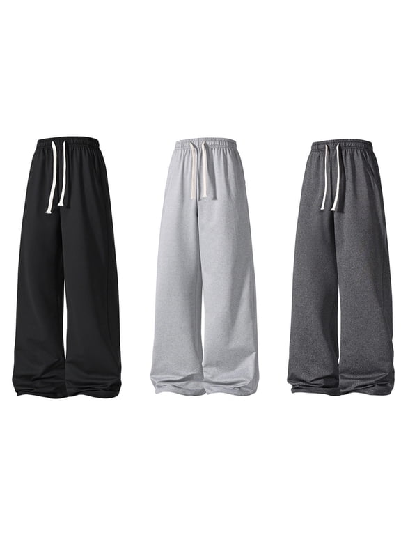 Soft Wide Leg Sweatpants for Men Drawstring Elastic Waist Jogger Pants with Side Pockets Track Pants Relaxed Lounge Loose Fit Athletic Casual Pant,Light Gray S