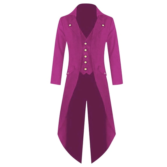 Havenx Steampunk Vintage Tailcoat Jacket for Men Halloween Medieval Jacket Renaissance Victorian Frock Tailcoat Vintage Gothic Steampunk Costume,Purple XL