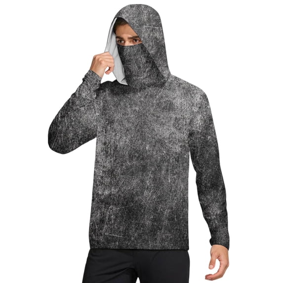 Havenx Sun Protection Shirts for Men Texture Print Long Sleeve Rapid Dry Hoodie with Mask Hooded Upf 50+ Hoodie Shirt Cooling Lightweight Outdoor Hiking Fishing Clothing,Light Gray 3XL