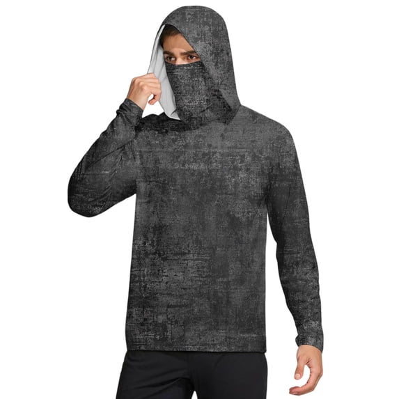 Havenx Sun Protection Shirts for Men Texture Print Long Sleeve Rapid Dry Shirts with Mask Hooded Upf 50+ Shirt Rash Guard Cooling Lightweight Outdoor Hiking Fishing Clothing,Dark Gray M