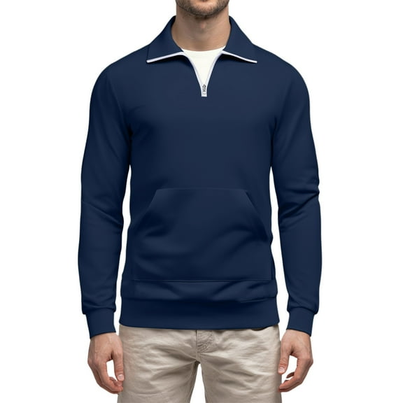 Havenx Sweaters for Men 1/4 Zip Long Sleeve Sweater Mock Neck Knitted Polo with Pocket Collared Solid Color Outdoor Lightweight Winter Warm Jacket,Dark Blue S