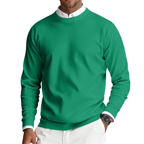 Havenx Sweaters for Men Round Neck Long Sleeve Pullover Sweater Knit Solid Color Dress Sweater Business Casual Slim Fit Lightweight Outfit,Green L