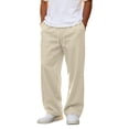 thumbnail image 1 of Havenx Sweatpants for Men Straight Wide Leg Drawstring Jogger Pants with Pockets Elastic Waist Open Bottom Sweatpant Loose Fit Soft Fall Winter Comfy Workout Streetwear,Beige XL, 1 of 7