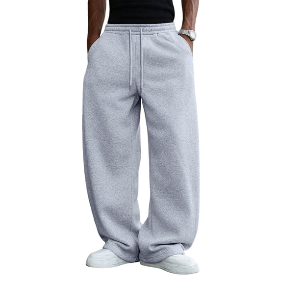 Havenx Sweatpants for Men Straight Wide Leg Drawstring Sweat Pants with Pockets Elastic Waist Open Bottom Sweatpant Athletic Comfy Y2k Fall Winter Loose Fit Trousers,Light Gray 3XL