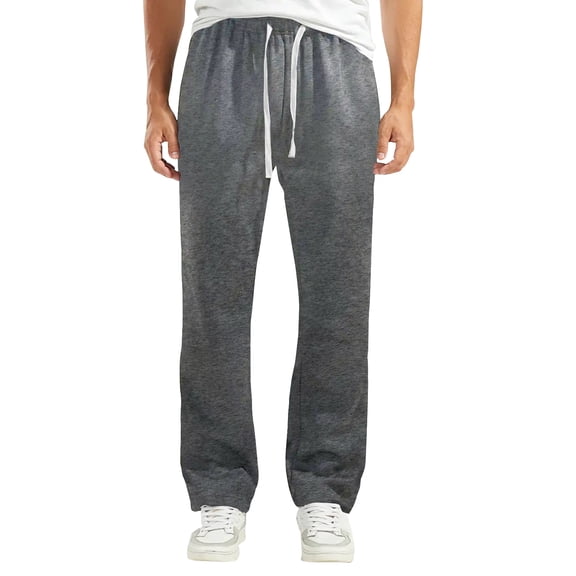 Havenx Sweatpants for Men Straight Wide Leg Fleece Sweatpants Drawstring Open Bottom Slacks Pockets Elastic Waist Y2k Casual Fall Winter Warm Jogging Clothes,Dark Gray M