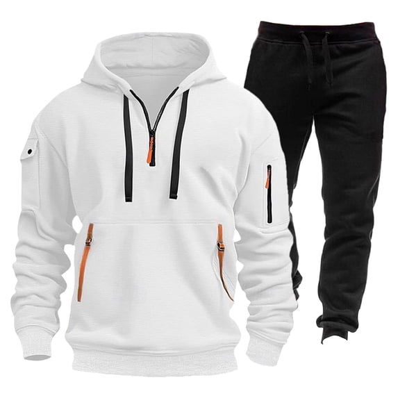Havenx Sweatsuits for Men Fleece Lined Long Sleeve 1/4 Zipper Drawstring Hoodie Cargo Sweatpant Set with Pockets Tracksuits Active Casual Jogging Gym Soft Breathable Jogging Suit,White L