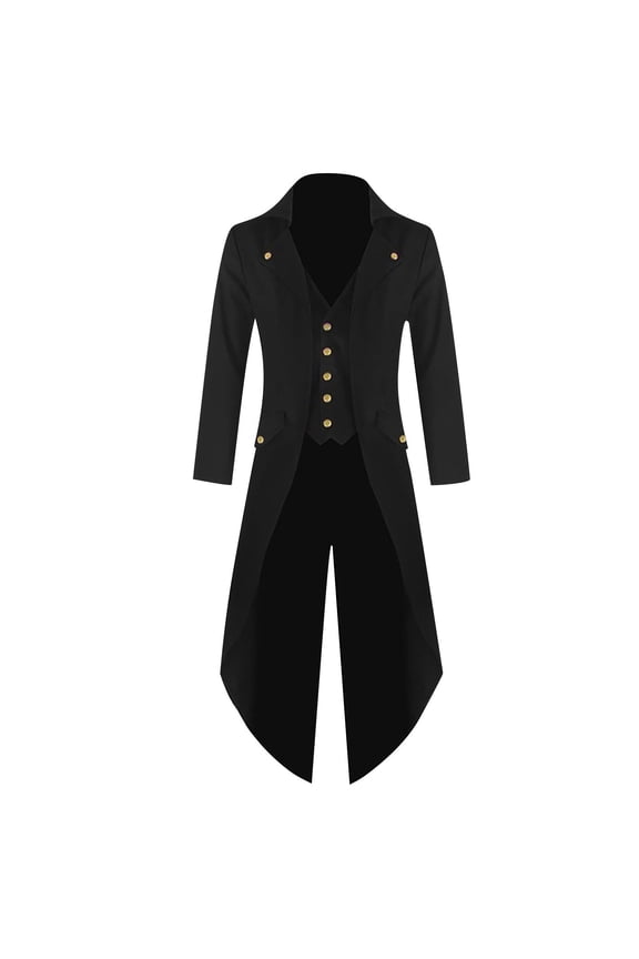 Tailcoat Jacket for Men Halloween Medieval Jacket Renaissance Victorian Frock Tailcoat Vintage Gothic Steampunk Costumes,Black XL