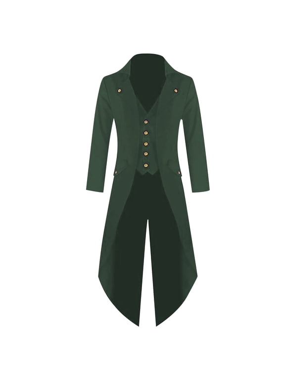 Tailcoat Jacket for Men Halloween Medieval Jacket Renaissance Victorian Jacket Tailcoat Vintage Gothic Steampunk Costumes,Green 3XL