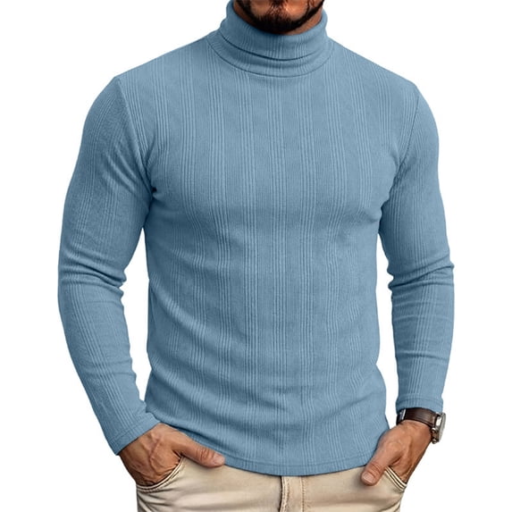 Havenx Turtleneck Pullover Sweaters for Men Ribbed Knit Long Sleeve Pullover Sweater Mock Neck Solid Color Pullover Stretch Lightweight Thermal Basic Sweaters,Blue M
