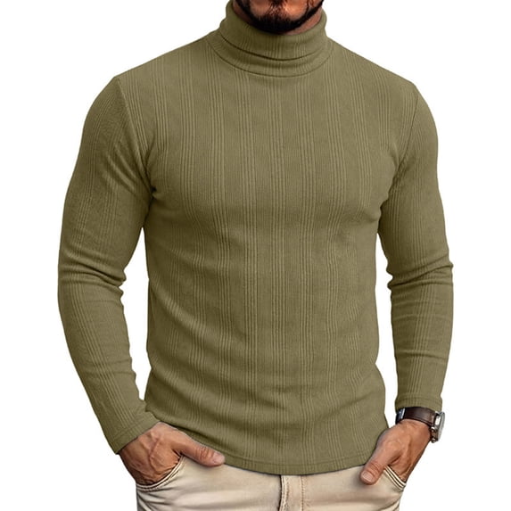 Havenx Turtleneck Sweater for Men Ribbed Knitted Long Sleeve Pullover Sweaters Mock Neck Solid Color Sweater Stretch Lightweight Thermal Basic Sweaters,Camouflage Green L