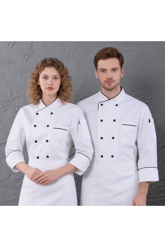 Unisex Chef Coat Double-Breasted Button Jacket with Pocket Long Sleeve Top Uniform Restaurant Kitchen Cooking Chef Uniforms Shirts Top,White 3XL