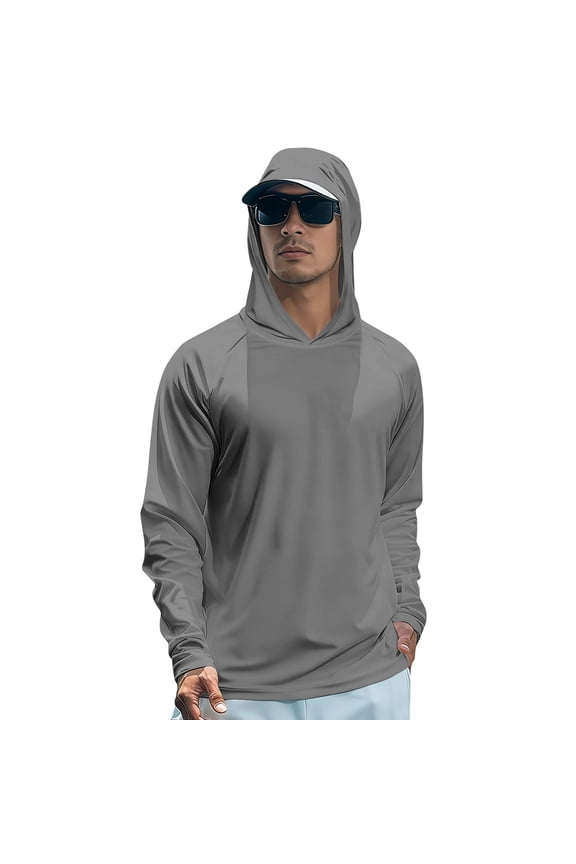 Upf 50+ Sun Protection Shirt for Men Long Sleeve Upf 50+ Shirt Hooded Uv Protection Rash Guard Casual Summer Lightweight Athletic Workout Blouses,Dark Gray M