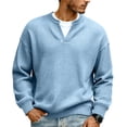 thumbnail image 1 of Havenx V Neck Waffle Knit Shirts for Men Long Sleeve Textured Shirt Knitted Solid Color T-Shirt Relaxed Fit Lightweight Thermal Pullover Sweaters,Blue L, 1 of 5