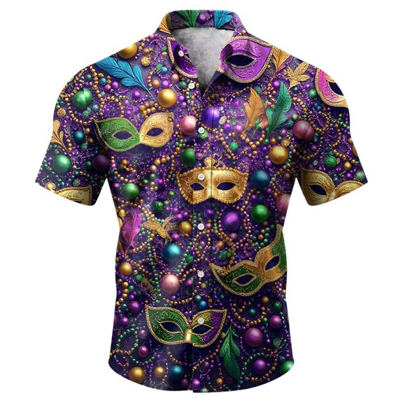 Havenx Valentines Day Shirt for Men Button Up Love Heart Print Shirt Short Sleeve Lapel Tee Shirt Valentines Day Heart Regular Fit Party Dress Shirts,Gold XL