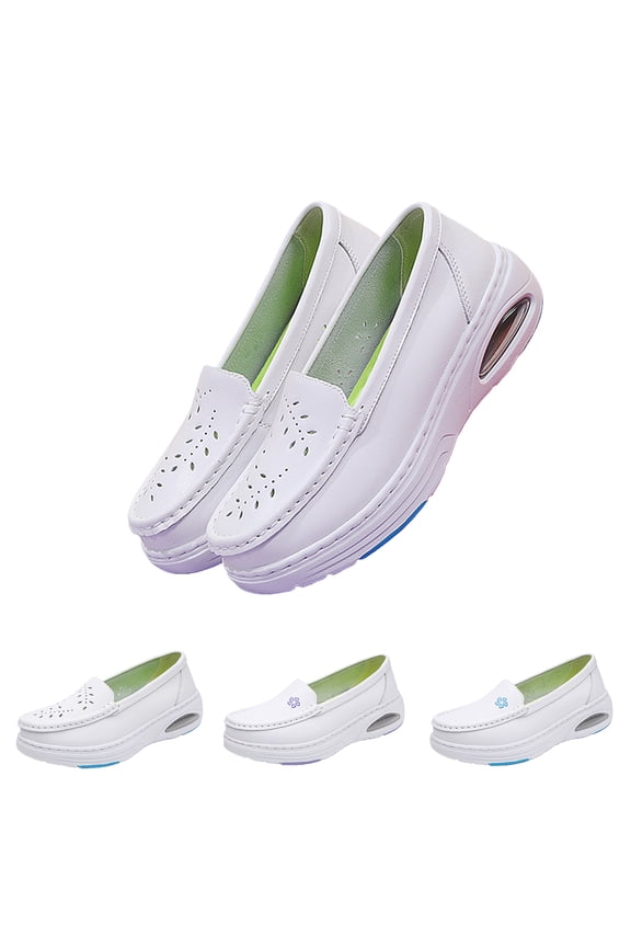 White Nurse Shoes for Women Air Cushion Lightweight Slip Resistant Medical Restaurant Work Athletic Loafers Slip-On Fashion Comfortable Healthcare Moccasin Long Walking Shoes,White 35(US-5.5)