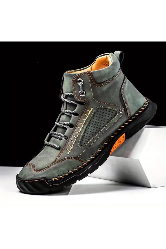 Wide Leather Boots for Men Handmade Casual Orthopedic Shoes Waterproof Arch Support Spacious Toe Box Outdoor Non-Slip Trekking Working Boot,Green 45(US-10)