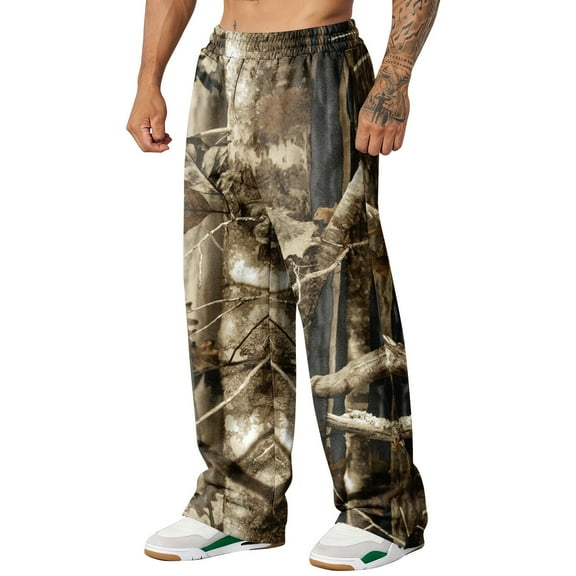Havenx Wide Leg Camo Sweatpants for Men Camouflage Graphic Sweatpants Elastic Waist Open Bottom Bottoms with Pockets Joggers for Gym Workout Hiking Casual Clothing,Mint Green L