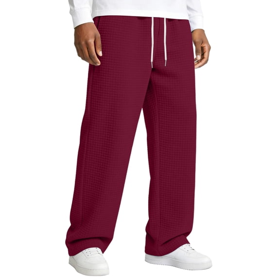 Havenx Wide Leg Sweatpants for Men Drawstring Elastic Waist Sweatpant with Pockets Wide Leg Bottoms Textured Baggy Casual Athletic Workout Lounge Pant,Wine L