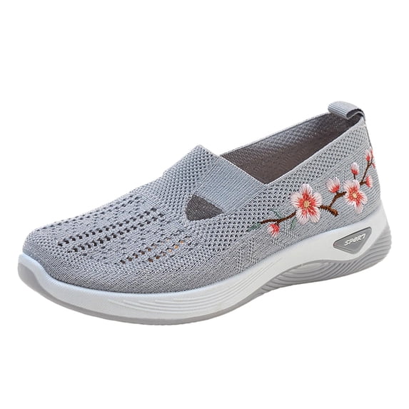 Havenx Women Woven Embroidery Floral Mesh Loafers Anti Slip Comfortable Breathable Non-Slip Sneakers Lightweight Comfy Platform Walking Sneakers,Gray 41
