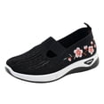 thumbnail image 1 of Havenx Women's Flower Embroidered Mesh Knitting Flat Loafers Comfortable Breathable Soft Sole Slip on Tennis Shoes Casual Lightweight Walking Sneakers,Black 36, 1 of 6
