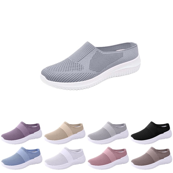 Havenx Women's Knit Mesh Mules Slip on Backless Breathable Lightweight Sneakers Soft Sole Comfortable Closed Toe Non-Slip Casual Loafers,Saffron 38(US-7)