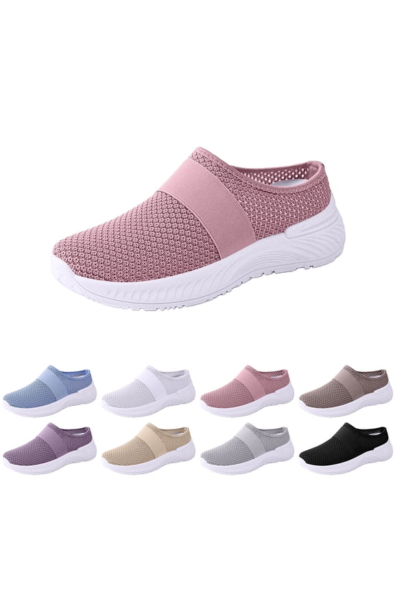 Women's Orthopedic Sneakers Slippers Mesh Backless Fashion Breathable Lightweight Sneakers Slip-On Closed Toe Non-Slip Outdoor Walking Sneakers Slippers,Khaki 42(US-9.5)