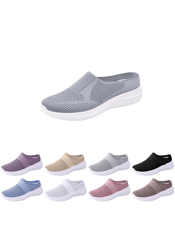 Women's Slip on Mesh Sneakers Shoes Lightweight Non Slip Out Backless Sneakers with Arch Support Soft Sole Closed Toe Casual Comfortable Fashion Flat Slippers,Purple 37(US-6.5)