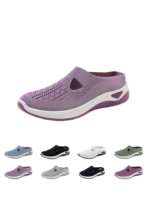 Women's Woven Orthopedic Walking Shoes Slip on Lightweight Arch Support Sneakers Soft Bottom Wide Width Casual Walking Shoes,Gray 42(US-9.5)