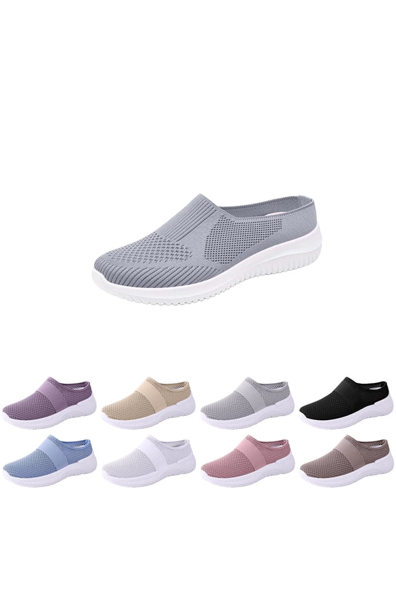 Womens Knitting Platform Orthopedic Sneakers Mesh Comfor Breathable Non Slip Out Increase Height Shoes Slip-On Closed Toe Comfortable Casual Fashion Walking Slippers,Beige 43(US-10)