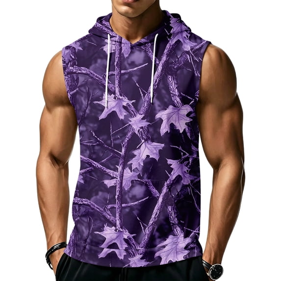 Havenx Workout Hooded Tank Tops for Men Sleeveless Drawstring Hoodie with Pockets Camouflage Print Shirt Workout Bodybuilding Athletic Gym Sports Muscle Activewear,Purple S