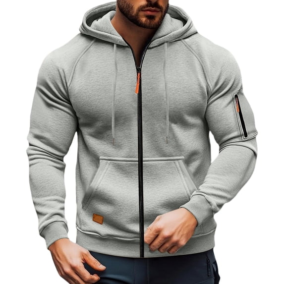 Havenx Zip Up Hoodies for Men Long Sleeve Drawstring Jacket with Pockets Hooded Sweat Shirts Fall Winter Workout Gym Hiking Outdoor Outfits,Light Gray 3XL