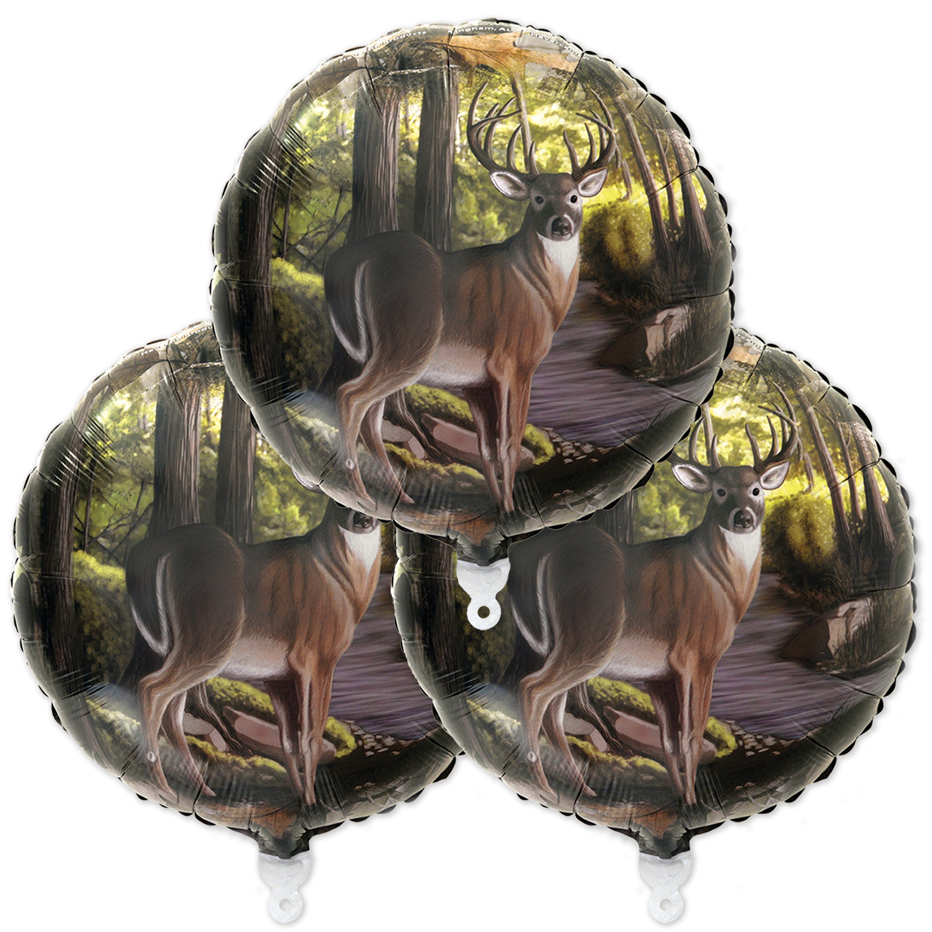 Havercamp Buck-Next Camo Party Round Mylar Balloons with Deer | 3 Count | Great for Hunter Themed Party, Camouflage Motif with Beautiful Buck, Birthday Event, Opening Day, Graduation Party, Father's
