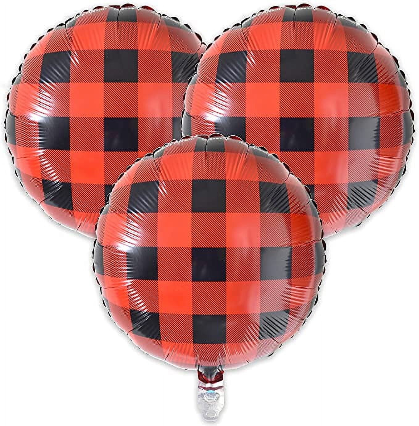 Havercamp Buffalo Plaid or Lumberjack Party Balloons, 3-Pack, 18 inch Diameter, Mylar Balloons