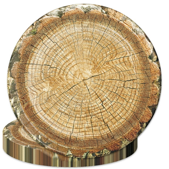 Havercamp Cut Timber 10" Party Plates (24 plates)! 24 Lg. Round Dinner Paper Plates from the Cut Timber Party Collection