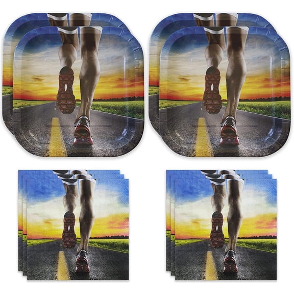 Havercamp Running Party for 24 guests includes 24, 9 Square Dinner Plates and 32 Matching Luncheon Napkins. Great for Marathon Send-Off, Run Group Party, PR Celebrations or Race Event!