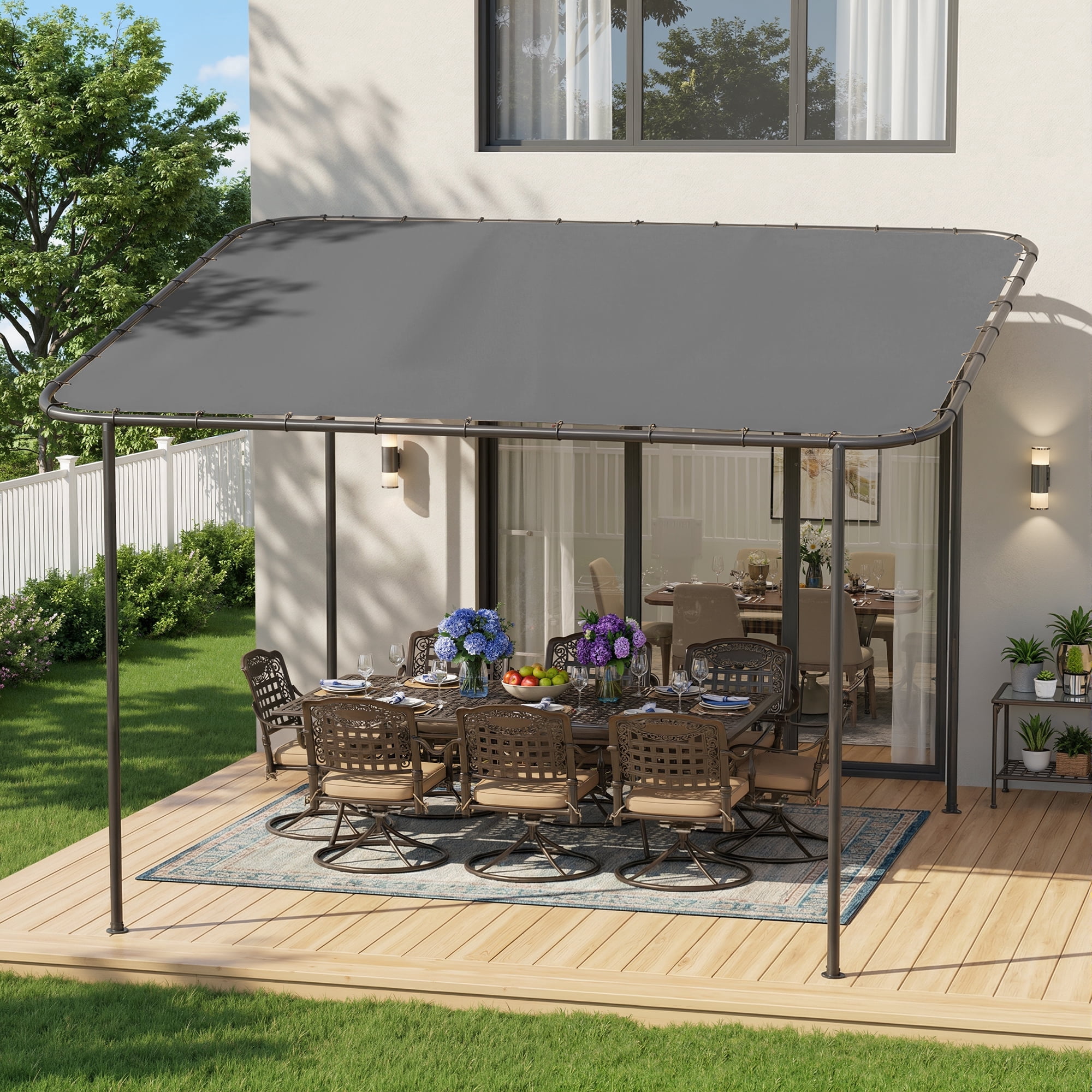 Haverchair 10x12Ft Lean to Gazebo, Outdoor Pergola with Patio Cover for Shade and Rain, Wall Mounted Gazebos Pergola with Awnings, Metal Frame for Outside Backyard, Deck, Garden, Poolside