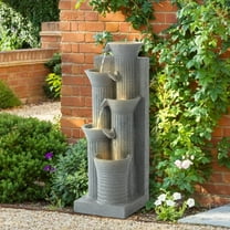 Haverchair 24" Outdoor Water Fountain with LED Lights, 5-Tier Bamboo Joint Design Bowl Garden Fountain, Modern Cascading Waterfall for Garden, Patio, Backyard, Deck, Porch and Home Decor