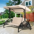 thumbnail image 1 of Haverchair 3-Seat Patio Porch Swing Outdoor Swing with Adjustable Canopy and Backrest, Thickened Cushion, Pillow and Foldable Side Tray for Patio, Backyard, Porch Swing Bed for Spring,Beige, 1 of 9