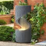 Haverchair 31.9 Outdoor Water Fountain with LED Light, Large Spiral Fountains Curved Garden Fountain, Modern S-Shaped Freestanding Waterfall for Garden, Patio, Backyard, Deck, Porch and Home Decor