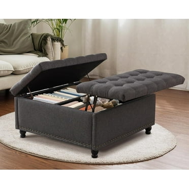Haverchair 35.5" Large Storage Ottoman Coffee Table, Square Ottoman Bench with Storage, Lift Top Oversized Storage Ottomans, Tufted Upholstered Coffee Tables for Living Room, Bedroom (Gray)