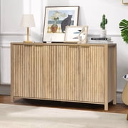 Haverchair 4-Door Fluted Buffet Storage Cabinet, Modern Wave Fluted Sideboard Buffet Cabinets with Storage & Adjustable Shelf, Accent Console Table Credenza for Living Room Kitchen Entryway