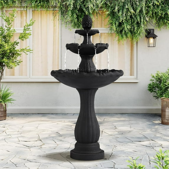 Haverchair 47.3" High Italian Feature Faux Stone Freestanding Water Fountain Outdoor and Indoor, 3-Tier Roman Pillar Waterfalls Fountains for Garden,Patio,Yard,Deck,Backyard,Porch