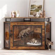 Haverchair 48" Corner Cat Cage Furniture, Multi Functional Cat Litter Box Enclosure with Acrylic Front Door, Side Cat Access Holes, Platform & Climbing Ladder, Space Saving Indoor Cat House Cabinet